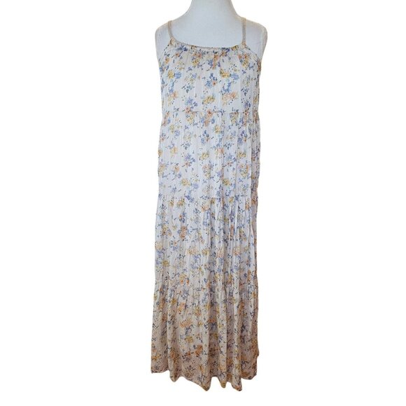 Elena Baldi Silk Blend Tiered Floral Print Maxi Dress Generous Size Medium Cream - Picture 3 of 13